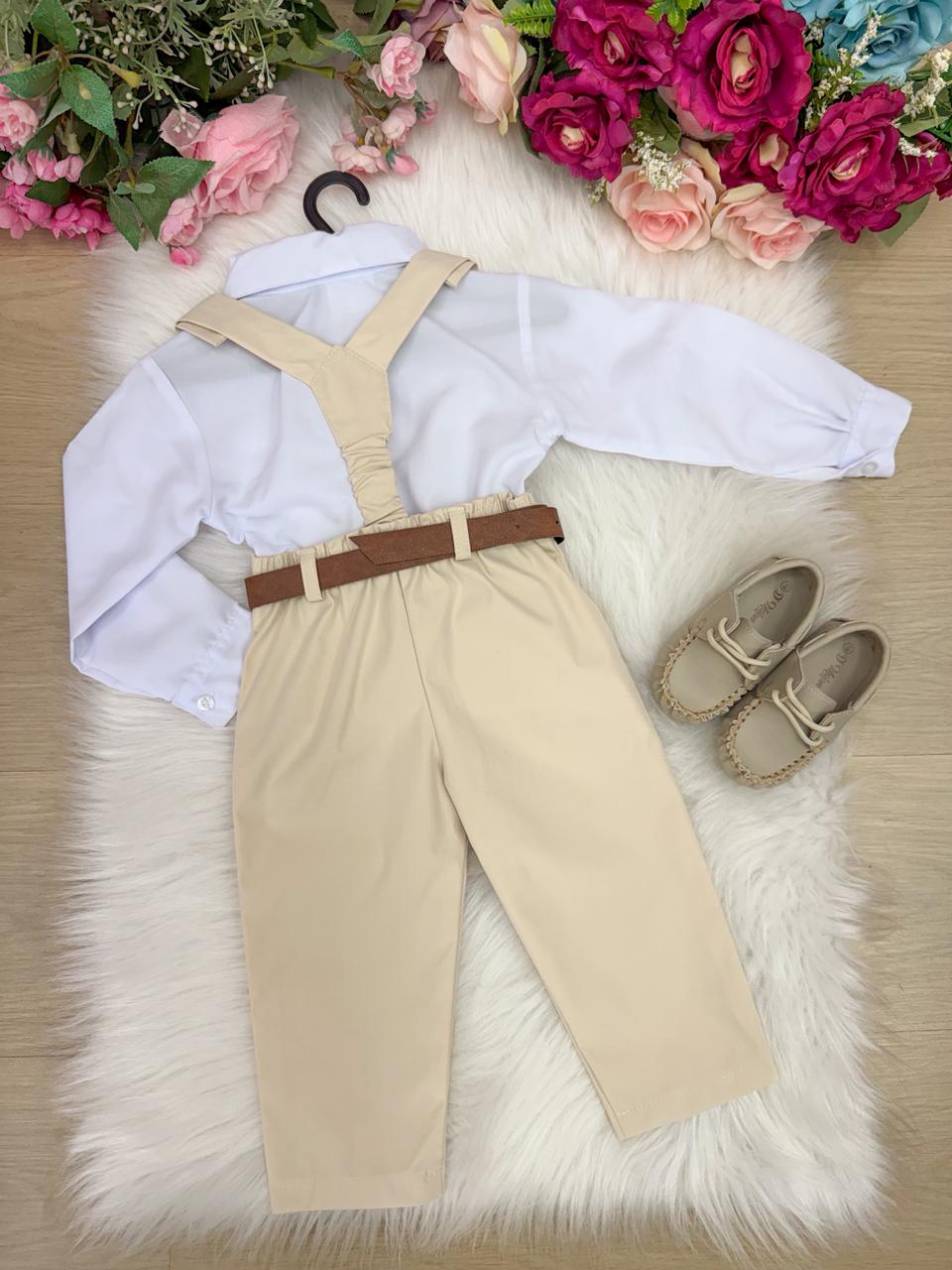 Conjunto Meninos Miss Cherry Leo Suspensorio Palha - Bege (CONJMENOSMSCHRLOSUPPLBG)