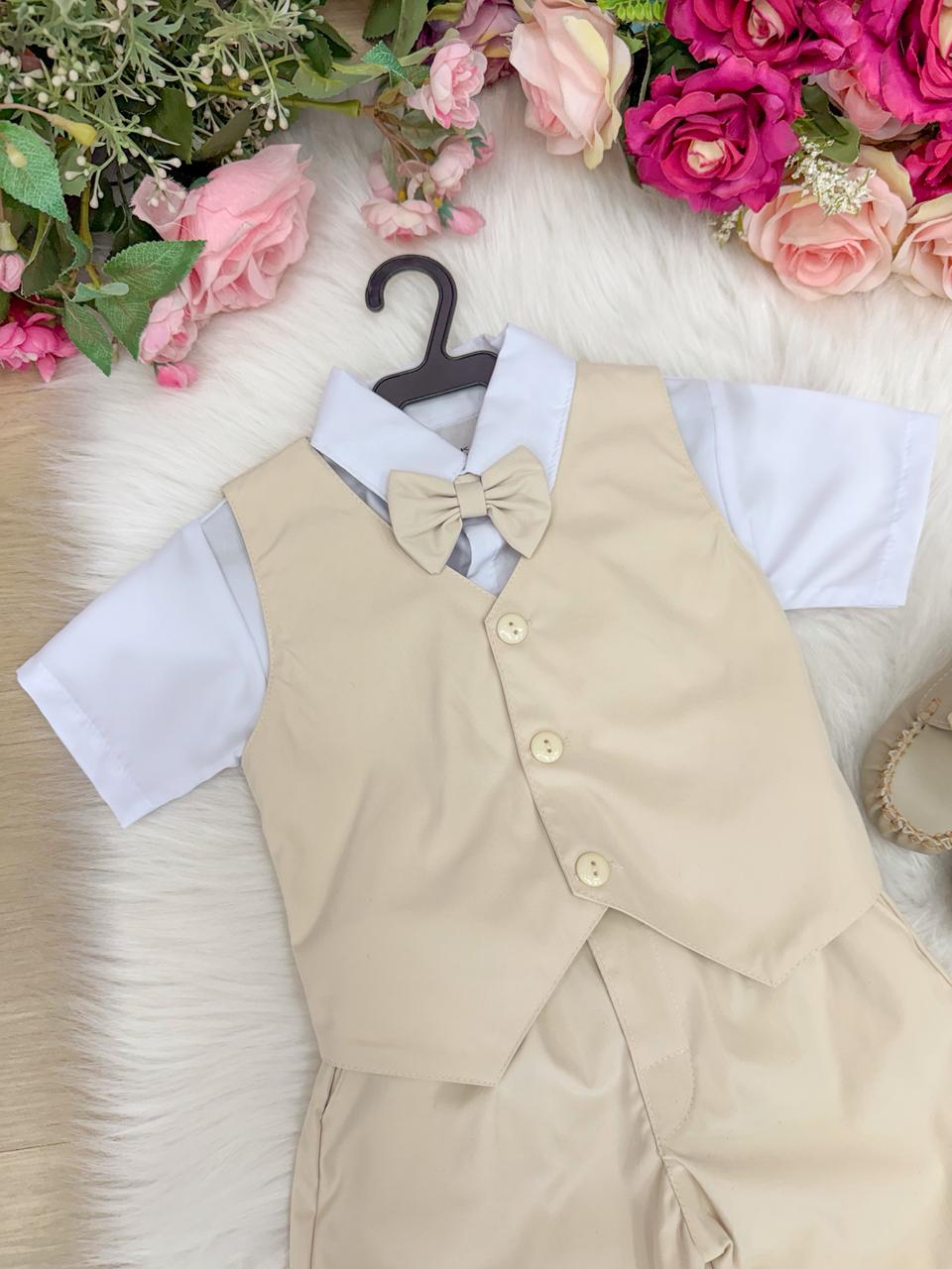 Conjunto Social Miss Cherry Leandro Colete Palha - Bege (CUNJSCLMSCRLANCLTPLA)