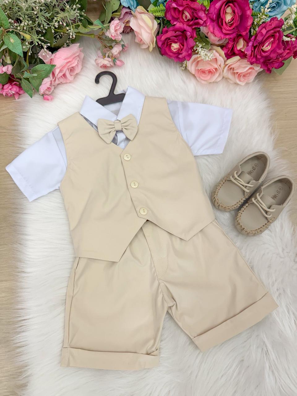 Conjunto Social Miss Cherry Leandro Colete Palha - Bege (CUNJSCLMSCRLANCLTPLA)