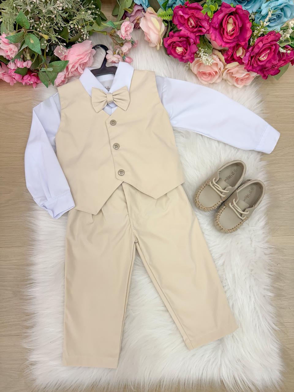 Conjunto Miss Cherry Social Leonardo Colete Palha - Bege (CNJTMSSCHRSCLCLTPLBG)