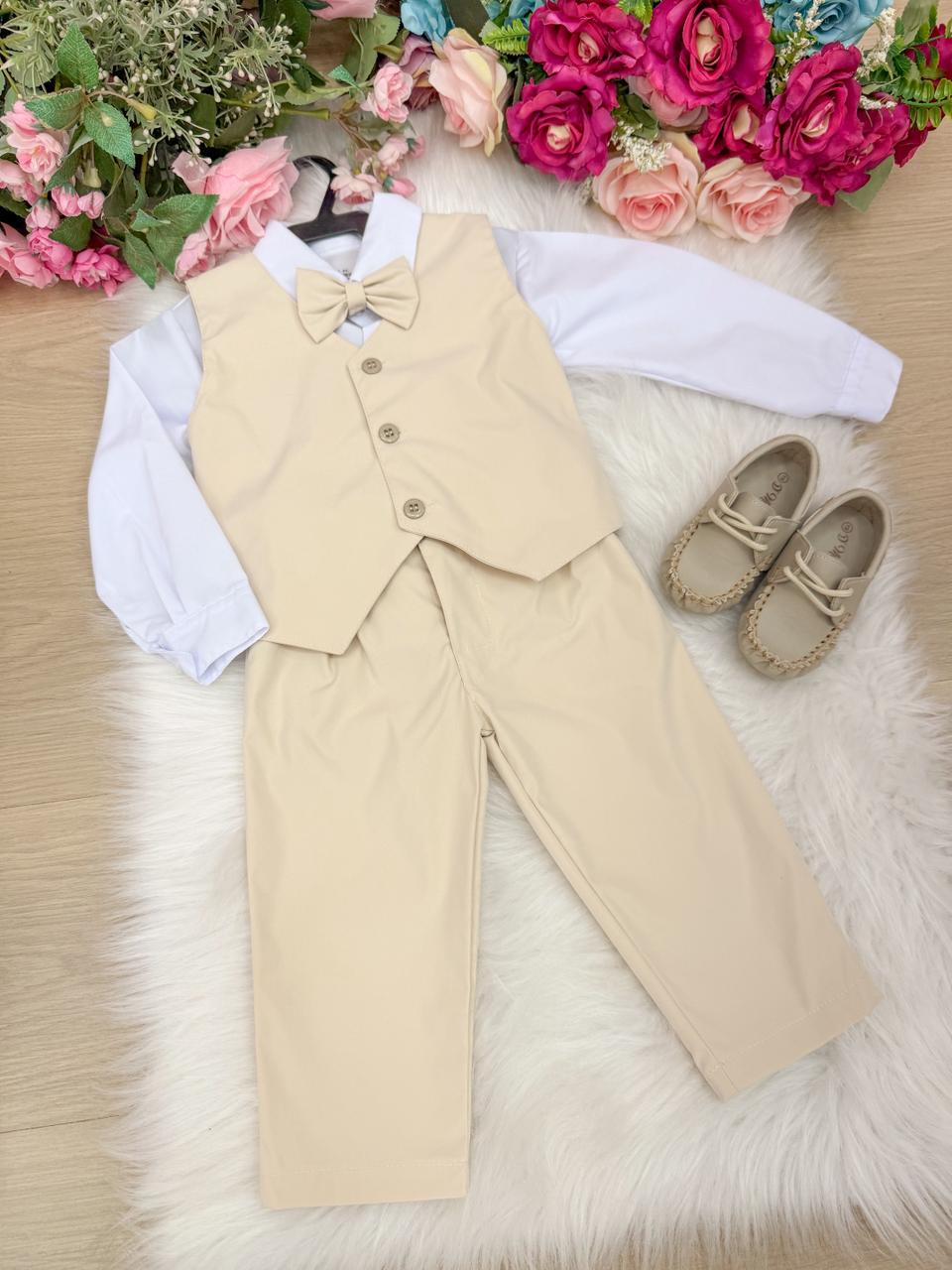 Conjunto Miss Cherry Social Leonardo Colete Palha - Bege (CNJTMSSCHRSCLCLTPLBG)