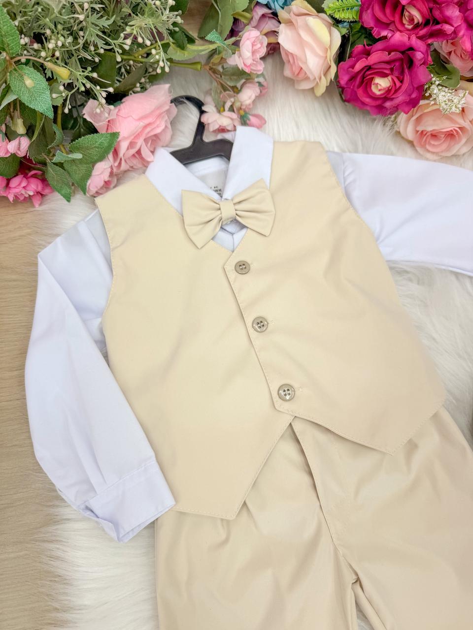 Conjunto Miss Cherry Social Leonardo Colete Palha - Bege (CNJTMSSCHRSCLCLTPLBG)