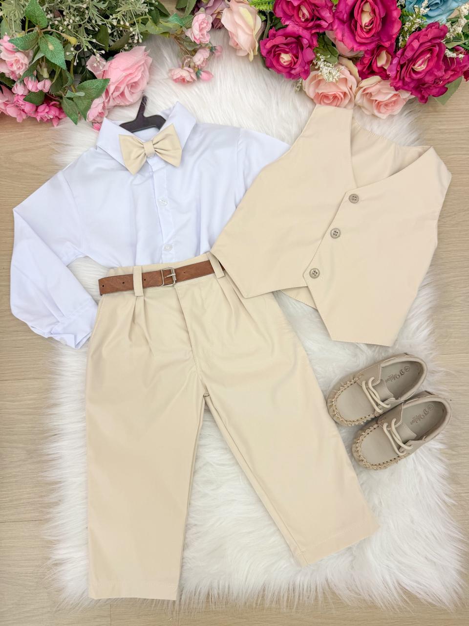 Conjunto Miss Cherry Social Leonardo Colete Palha - Bege (CNJTMSSCHRSCLCLTPLBG)