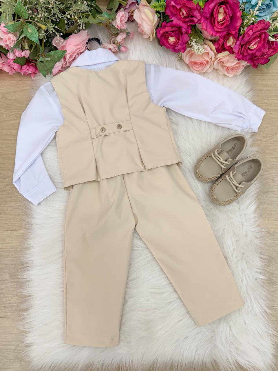 Conjunto Miss Cherry Social Leonardo Colete Palha - Bege (CNJTMSSCHRSCLCLTPLBG)