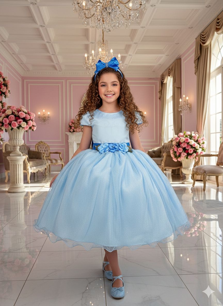 Vestido Juvenil Vila Lele Luiza Azul Bebe (VESTJVLVLELELIZAZLBB)