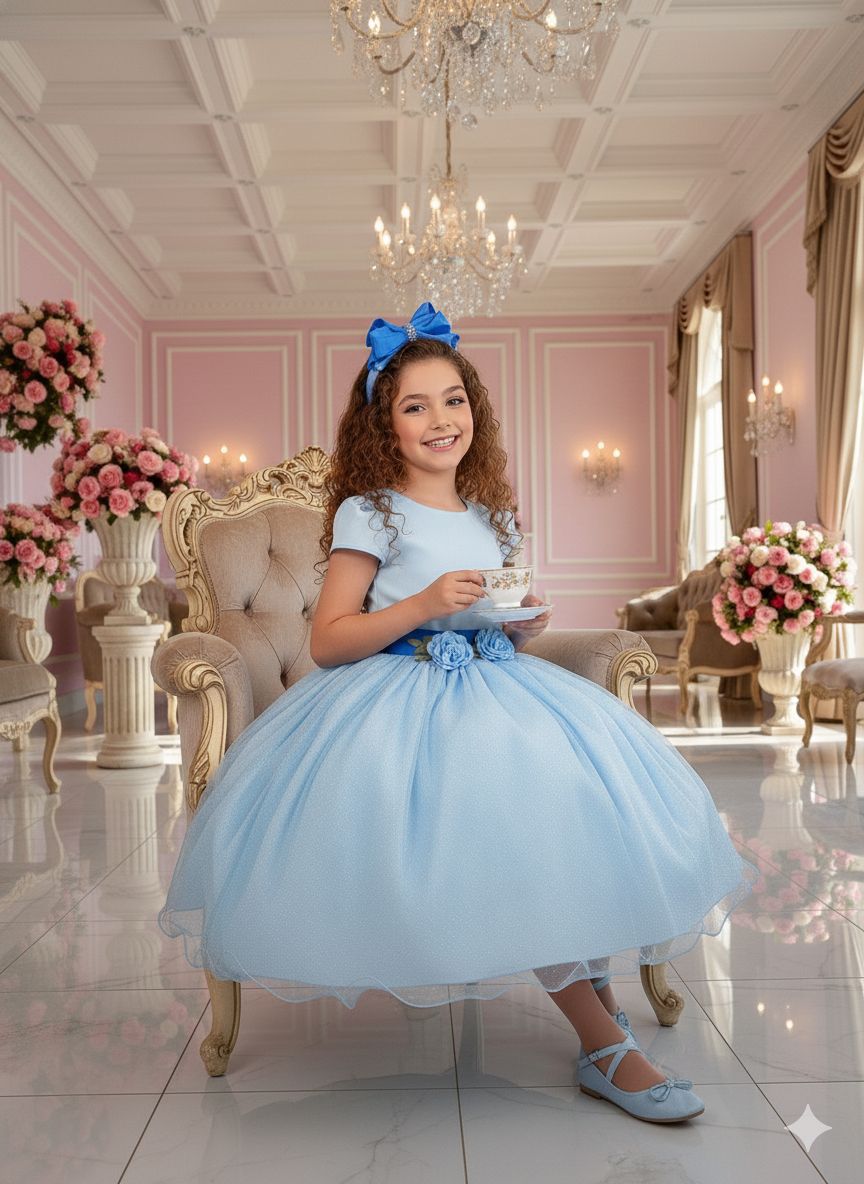 Vestido Juvenil Vila Lele Luiza Azul Bebe (VESTJVLVLELELIZAZLBB)