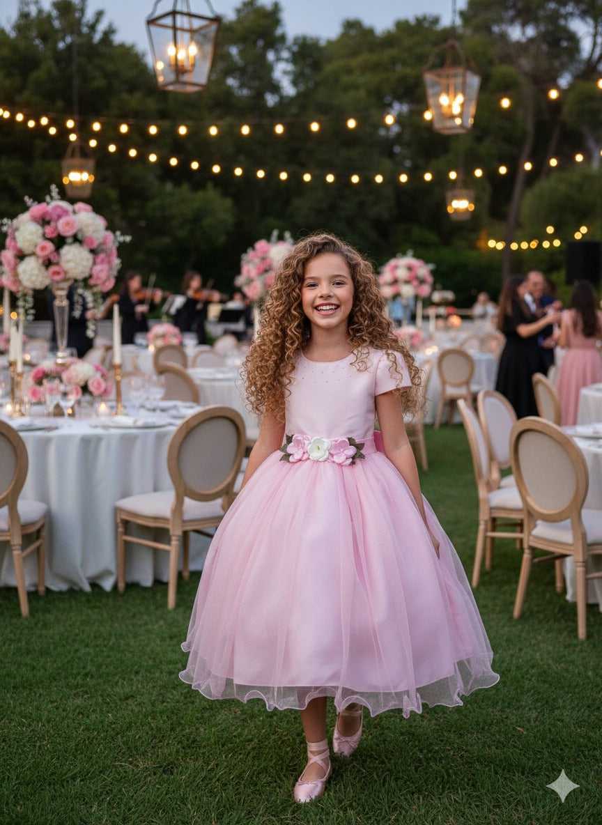 Vestido Juvenil Vila Lele Luiza Rosa Bebe (VESTJVLVLELELIZARSABB)