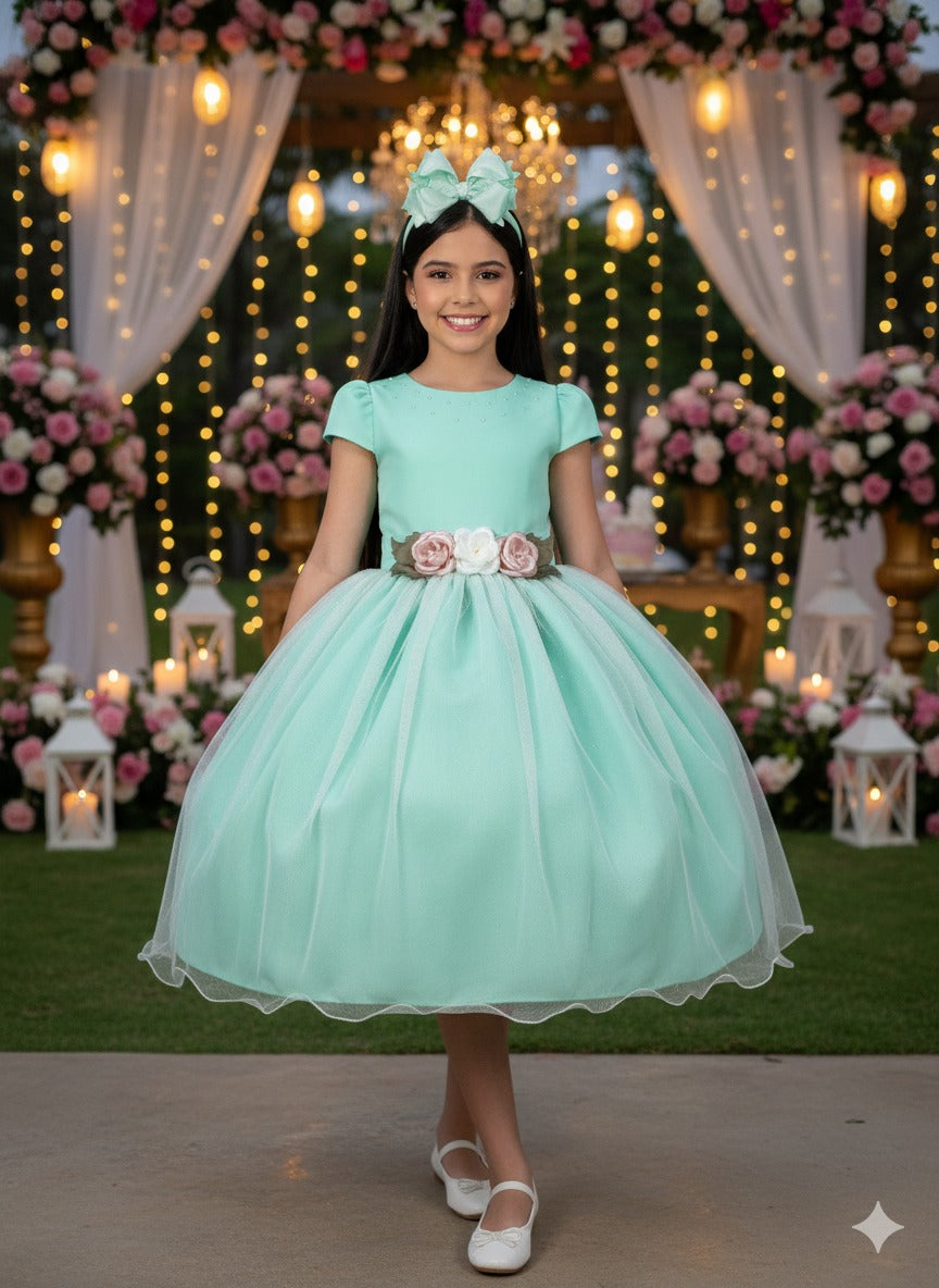 Vestido Juvenil Vila Lele Luiza Verde Menta (VESTJVLVLELELIZAVRDMNTA)