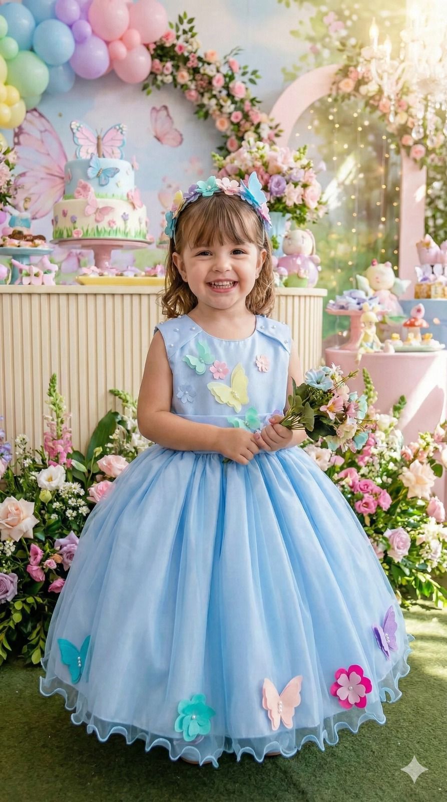 Vestido Princesa Belli Anabel Jardim Encantado Azul Bebe (VESTPRINCSBLLJDENCANTDAZLBB)