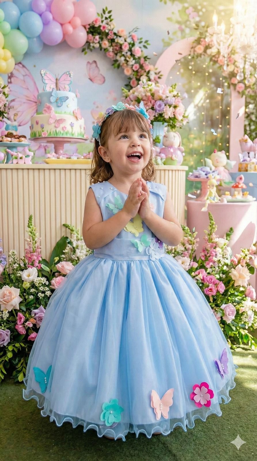 Vestido Princesa Belli Anabel Jardim Encantado Azul Bebe (VESTPRINCSBLLJDENCANTDAZLBB)