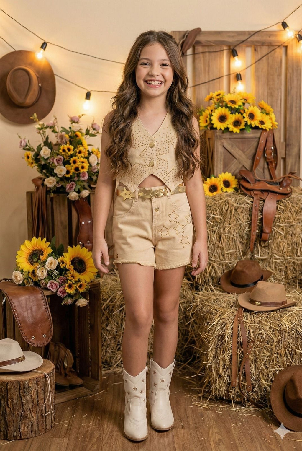 Conjunto Blogueirinha Boiadeira Estrelada Dourado (CONJBLRGBADRETRLDDRD)