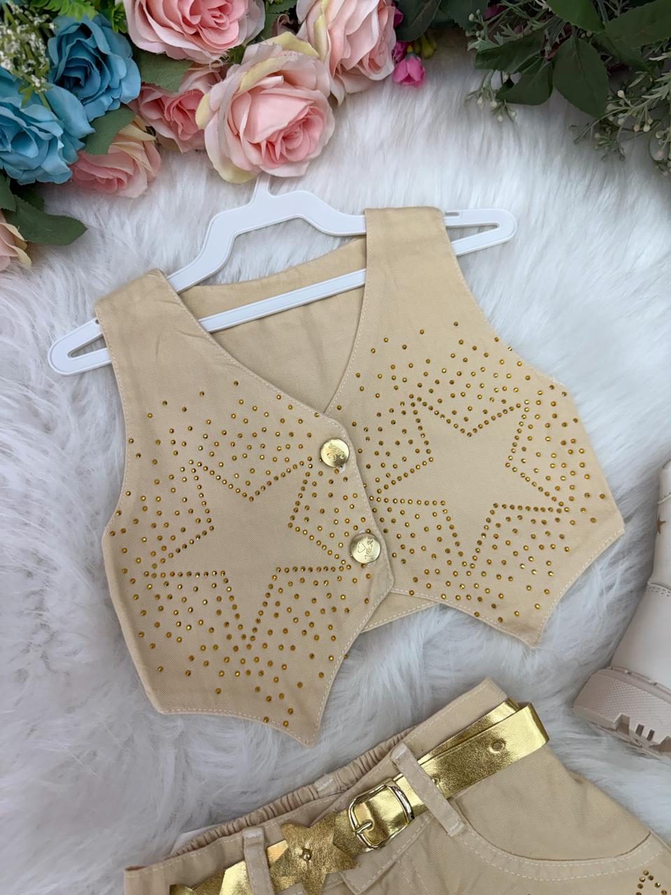 Conjunto Blogueirinha Boiadeira Estrelada Dourado (CONJBLRGBADRETRLDDRD)