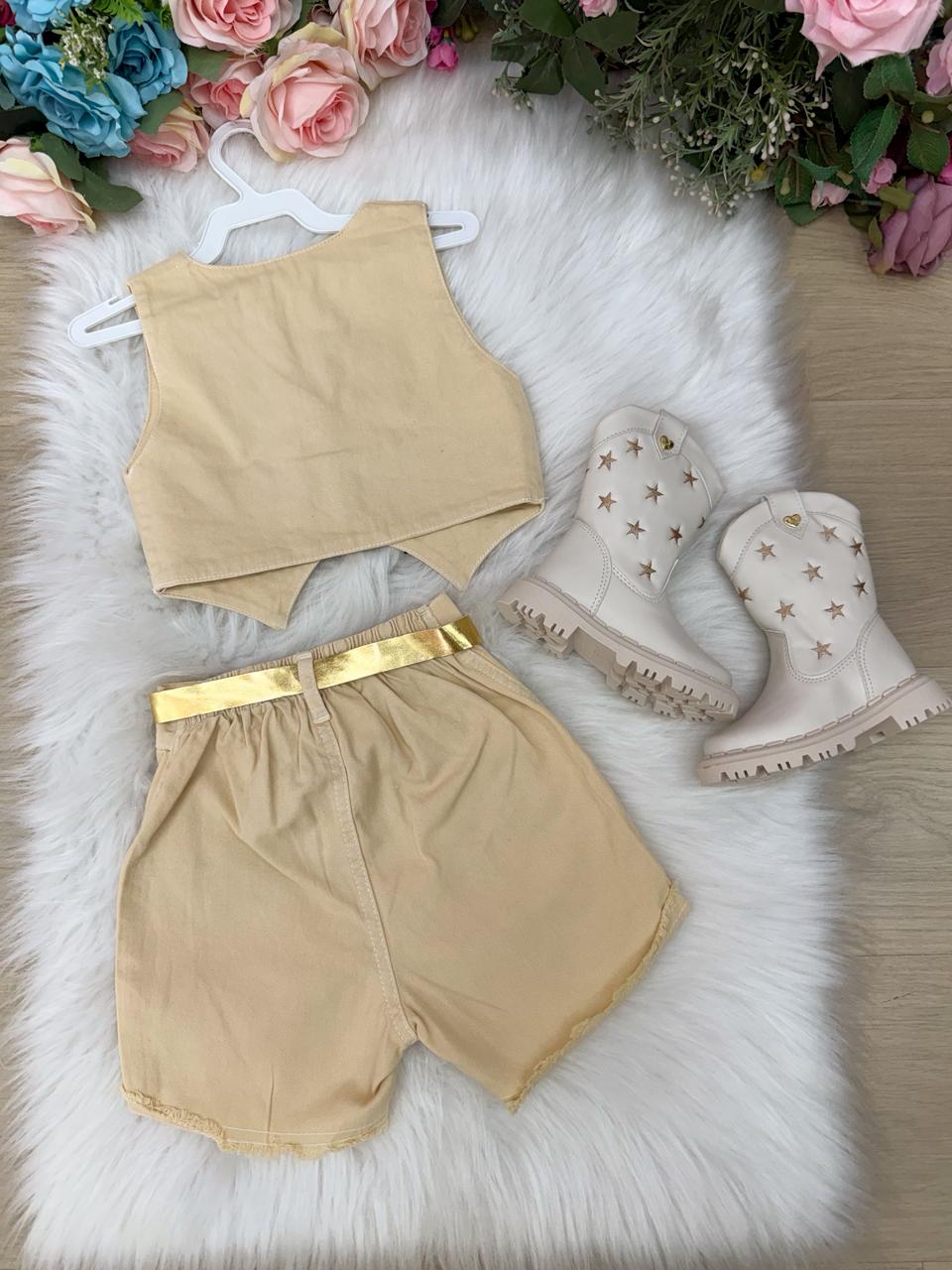 Conjunto Blogueirinha Boiadeira Estrelada Dourado (CONJBLRGBADRETRLDDRD)