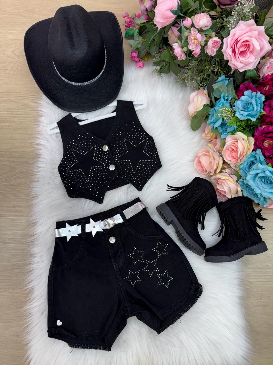 Conjunto Blogueirinha Boiadeira Estrelada Preto (CONJBLGRNBOADRETRLDPR)