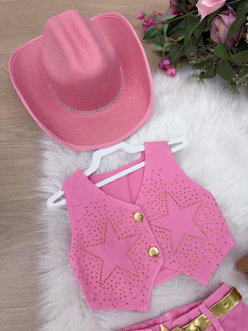 Conjunto Blogueirinha Boiadeira Estrelada Rosa (CONJBLGBADRETLARS)