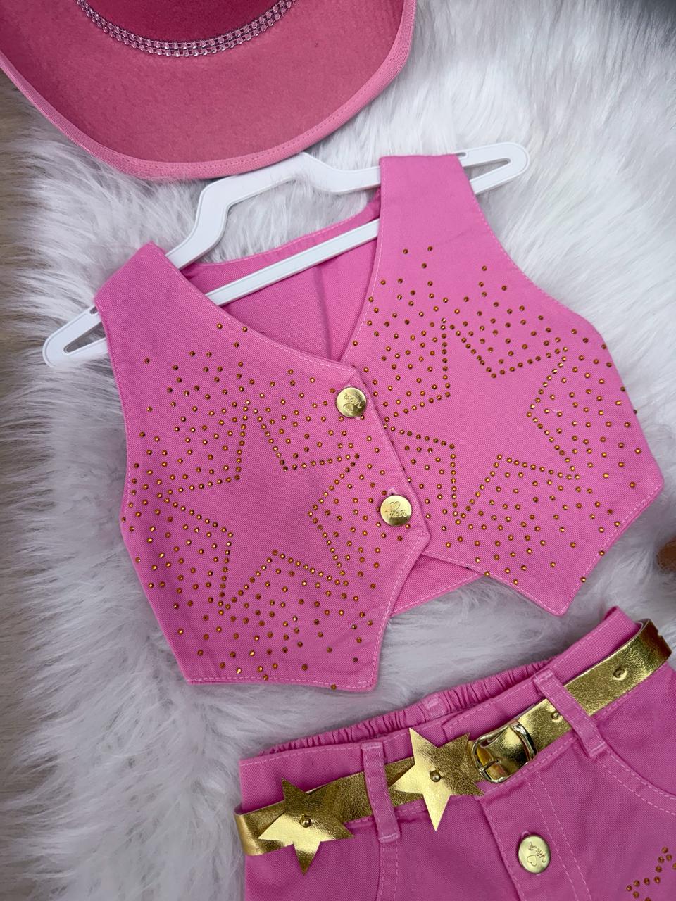 Conjunto Blogueirinha Boiadeira Estrelada Rosa (CONJBLGBADRETLARS)