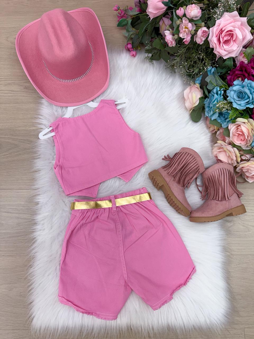 Conjunto Blogueirinha Boiadeira Estrelada Rosa (CONJBLGBADRETLARS)