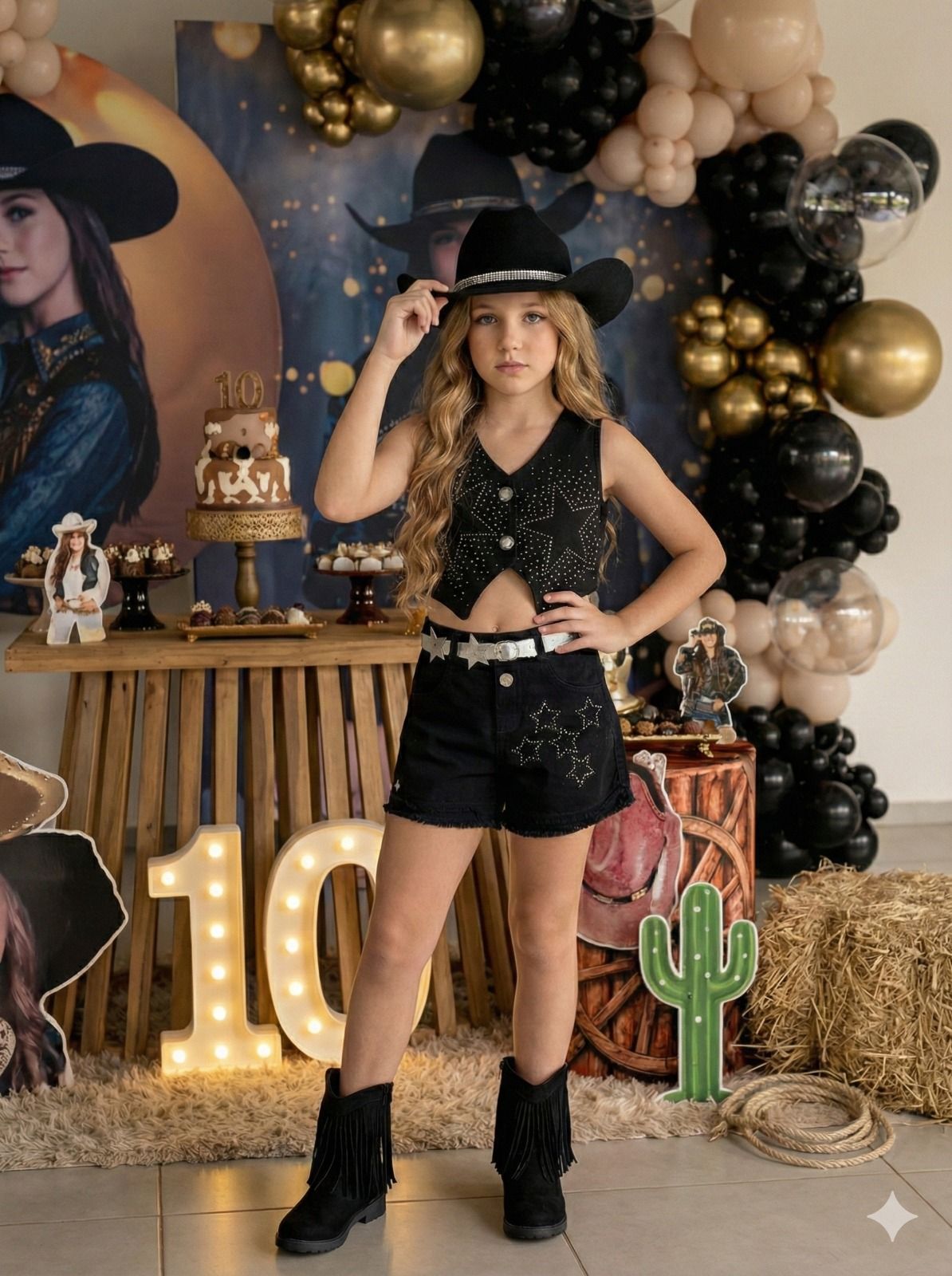 Conjunto Blogueirinha Boiadeira Estrelada Preto (CONJBLGRNBOADRETRLDPR)