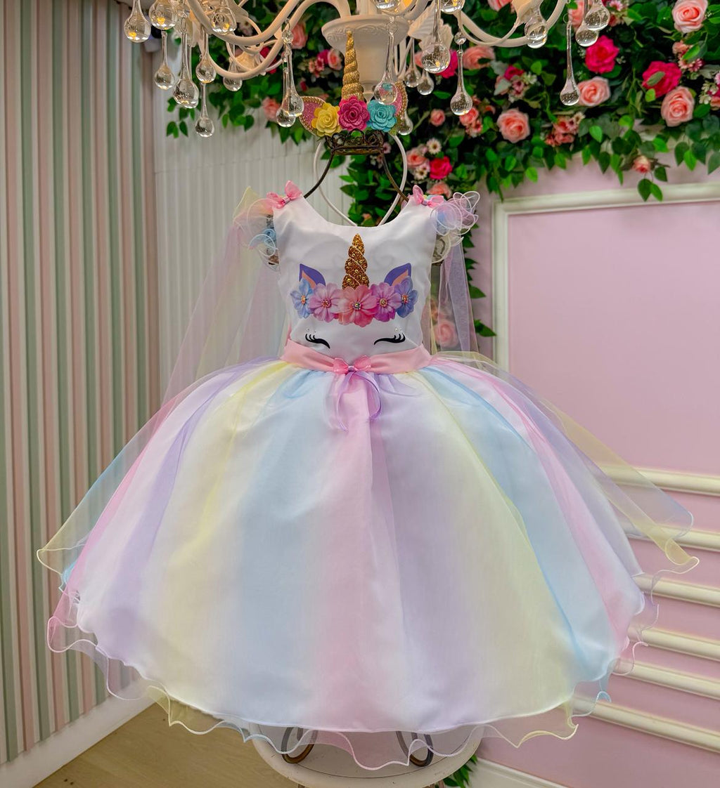 Vestido Mini Miss Temático Unicornio - Colorido - Arco iris (VESTMNMSUNCNOCLRDARCIS)