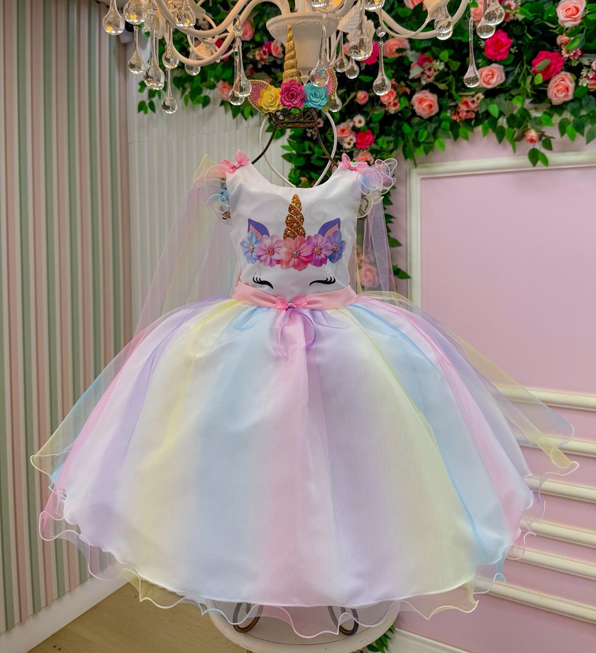 Vestido Mini Miss Temático Unicornio - Colorido - Arco iris (VESTMNMSUNCNOCLRDARCIS)