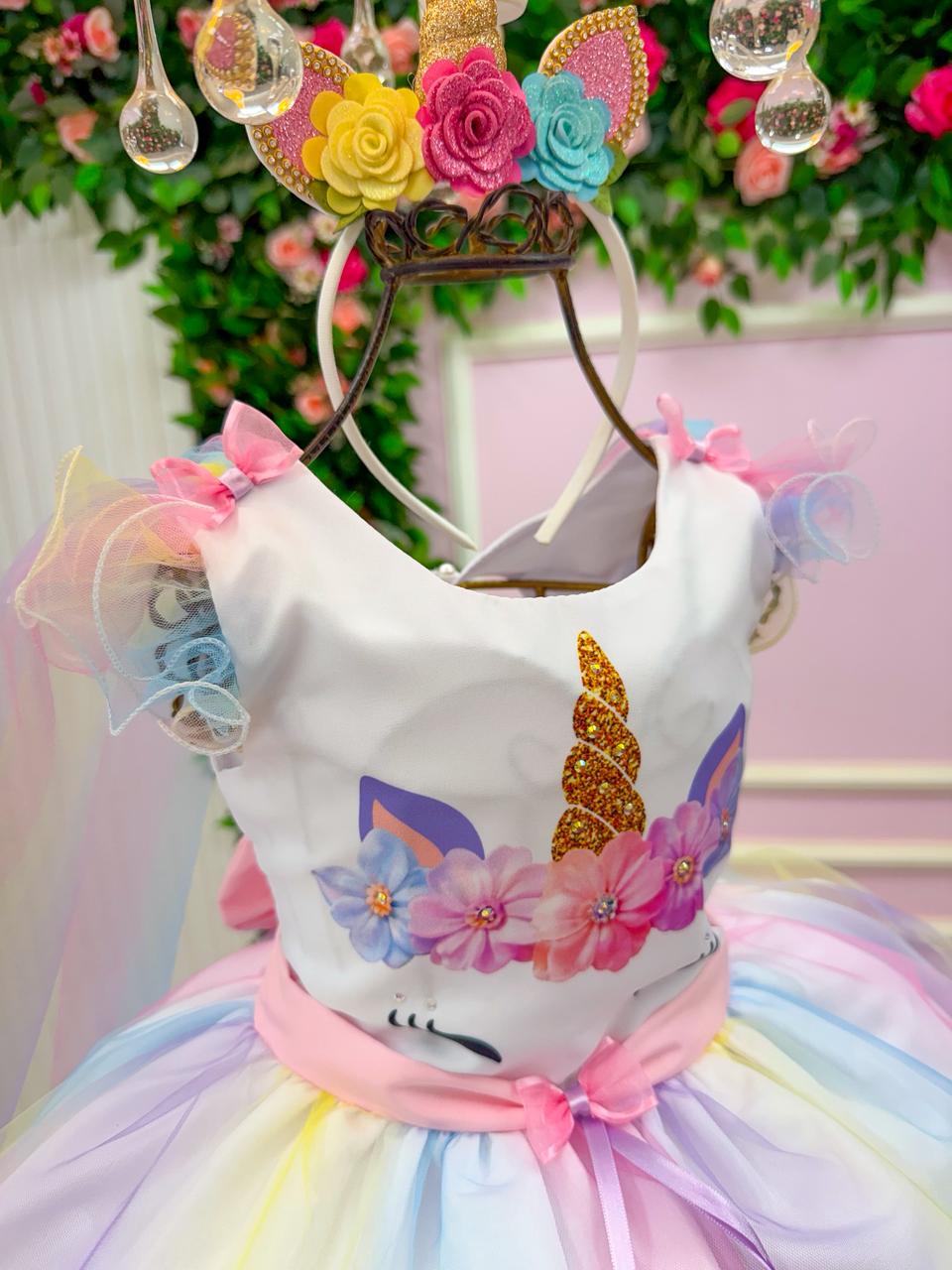 Vestido Mini Miss Temático Unicornio - Colorido - Arco iris (VESTMNMSUNCNOCLRDARCIS)