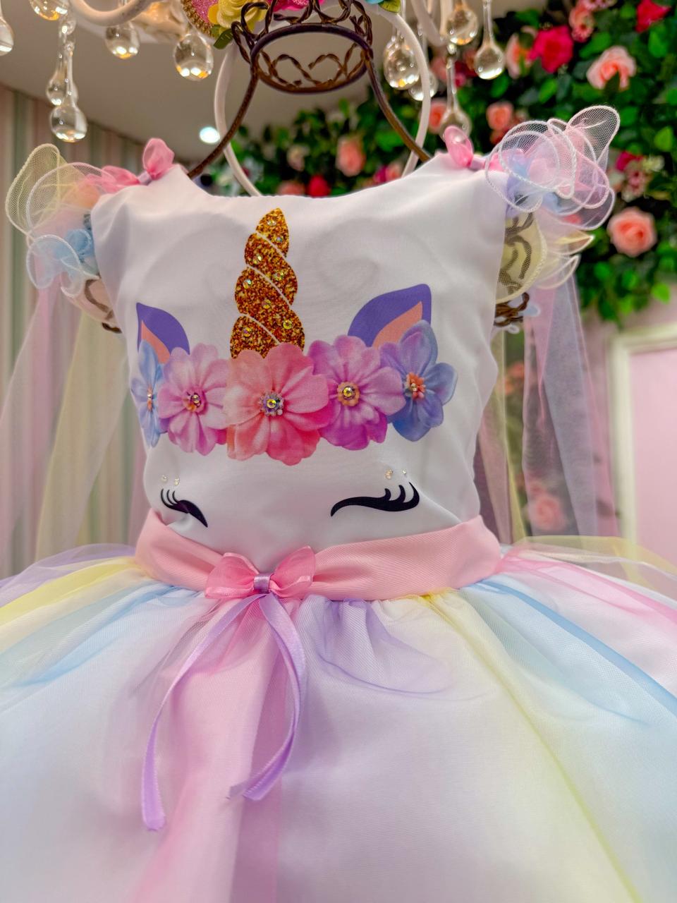 Vestido Mini Miss Temático Unicornio - Colorido - Arco iris (VESTMNMSUNCNOCLRDARCIS)
