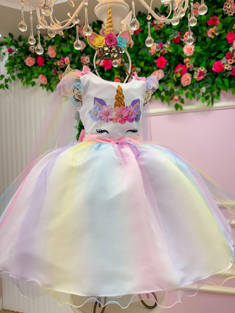 Vestido Mini Miss Temático Unicornio - Colorido - Arco iris (VESTMNMSUNCNOCLRDARCIS)