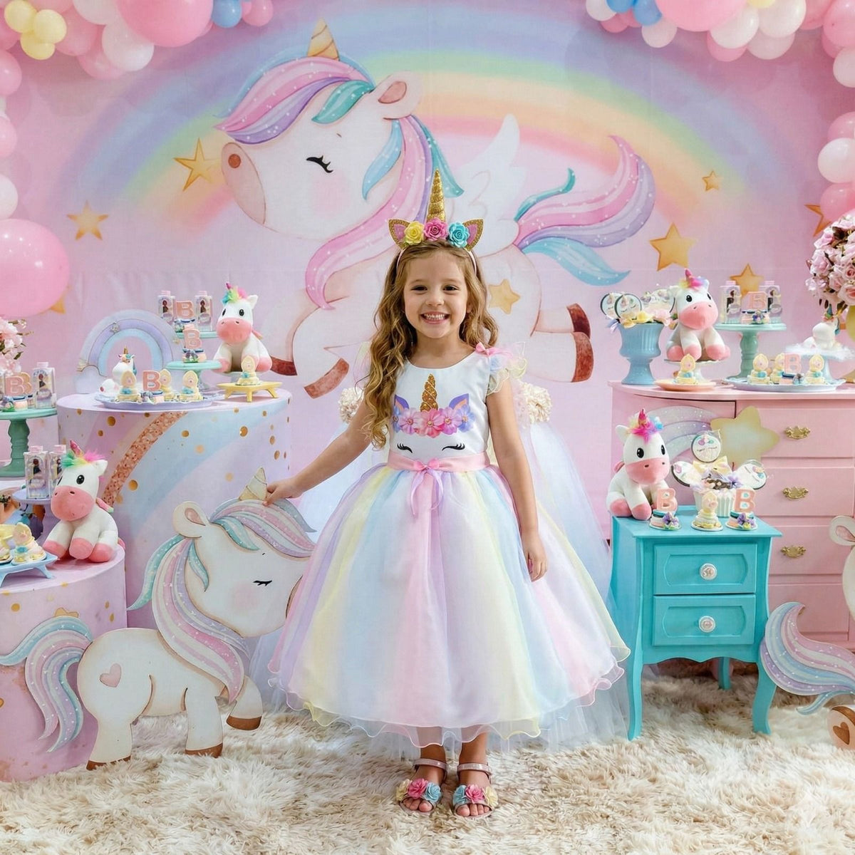 Vestido Mini Miss Temático Unicornio - Colorido - Arco iris (VESTMNMSUNCNOCLRDARCIS)