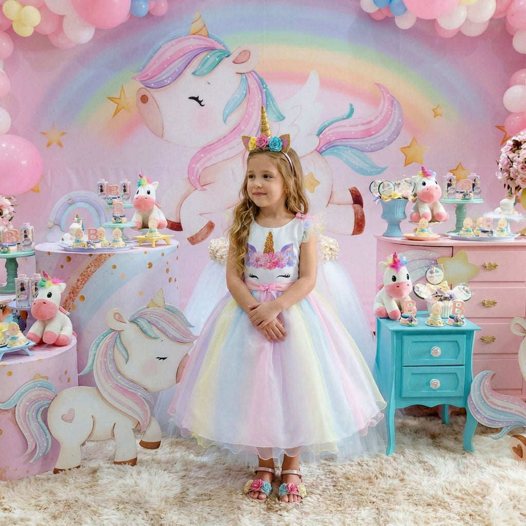 Vestido Mini Miss Temático Unicornio - Colorido - Arco iris (VESTMNMSUNCNOCLRDARCIS)