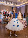 Vestido Juvenil - Midi Vila Lele Sabrina Azul Royal e Off - Festa