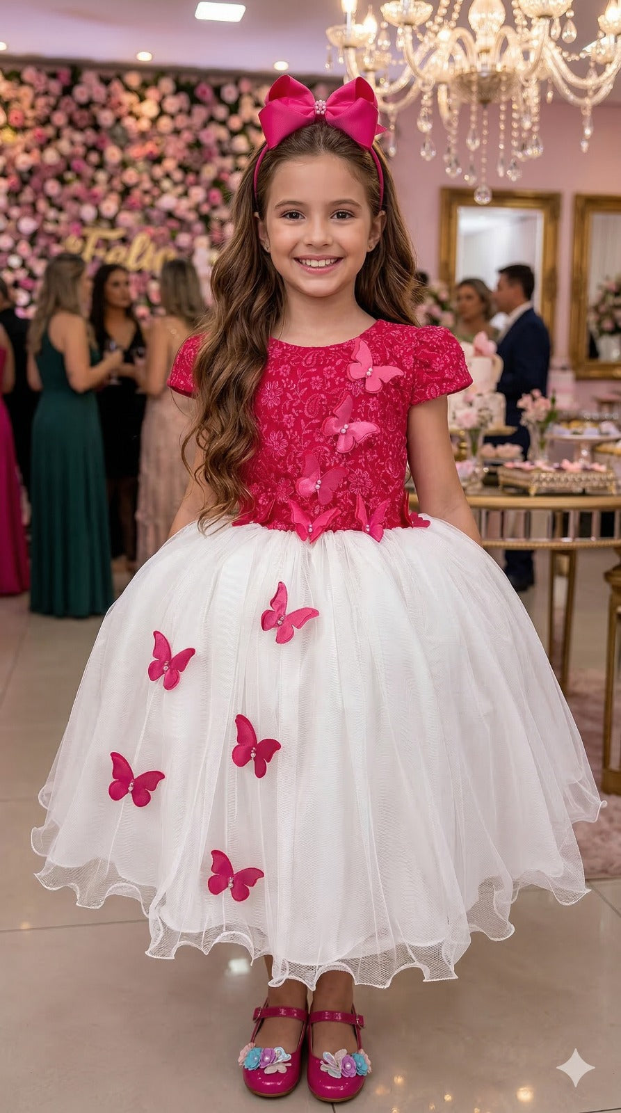 Vestido Juvenil - Midi Vila Lele Sabrina Pink e Off - Festa