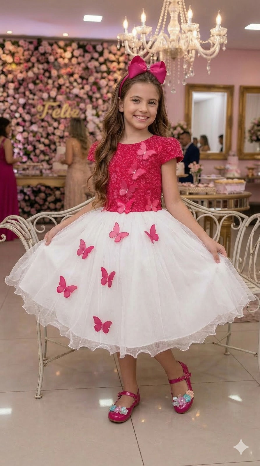 Vestido Juvenil - Midi Vila Lele Sabrina Pink e Off - Festa