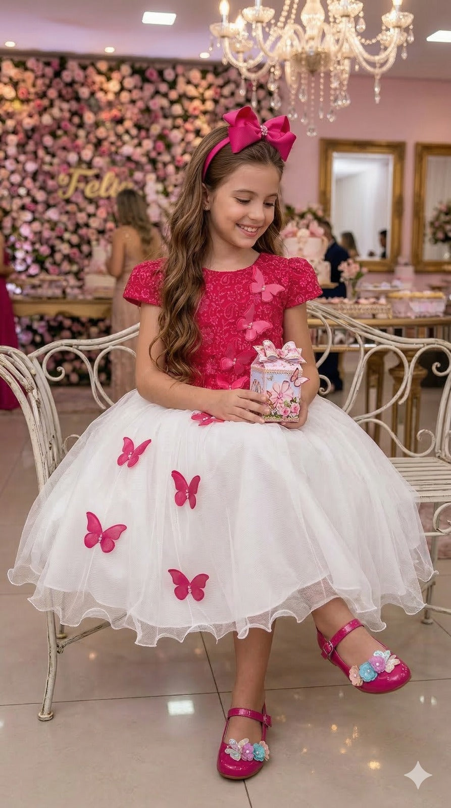 Vestido Juvenil - Midi Vila Lele Sabrina Pink e Off - Festa