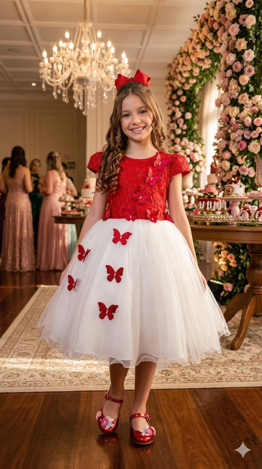 Vestido Infantil Juvenil Midi Vila Lele Sabrina Vermelho e Off - Festa