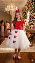 Vestido Infantil Juvenil Midi Vila Lele Sabrina Vermelho e Off - Festa