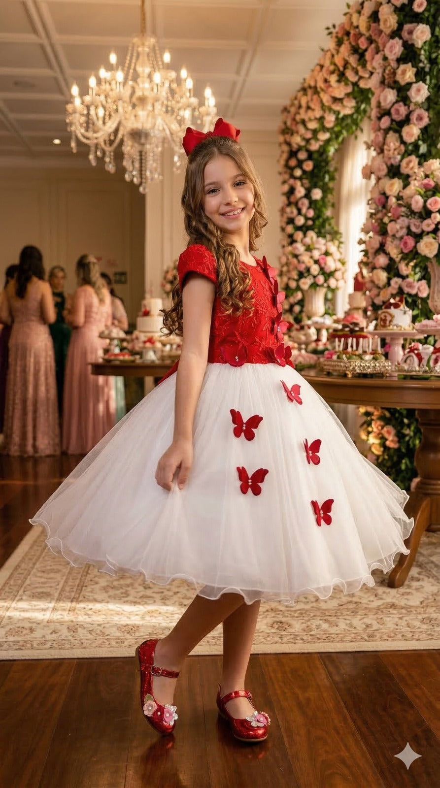 Vestido Infantil Juvenil Midi Vila Lele Sabrina Vermelho e Off - Festa