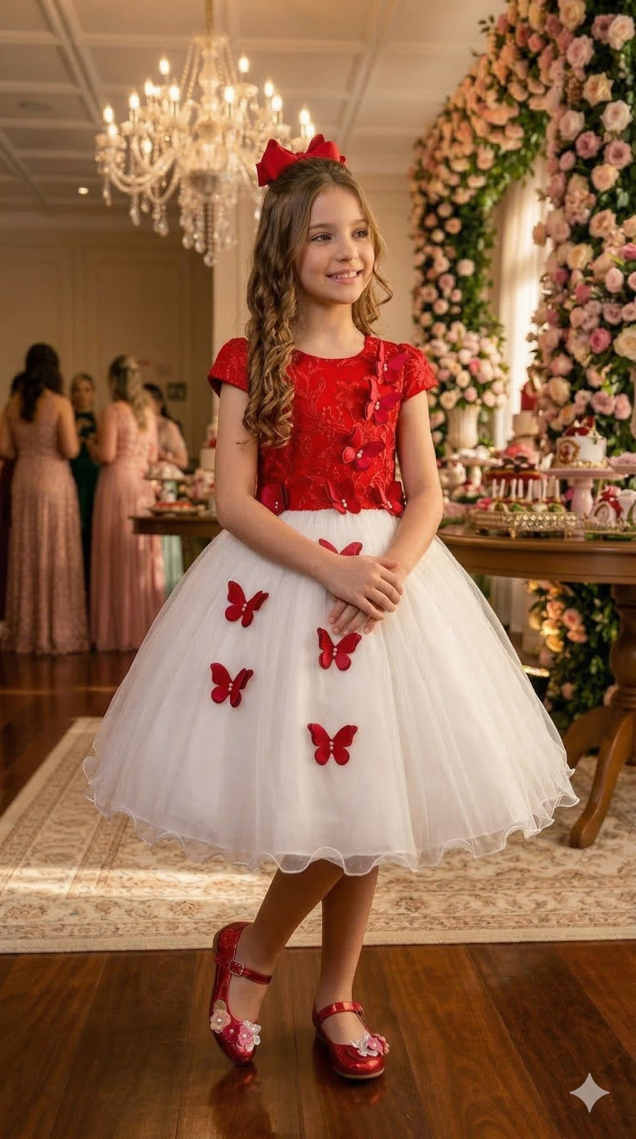 Vestido Infantil Juvenil Midi Vila Lele Sabrina Vermelho e Off - Festa