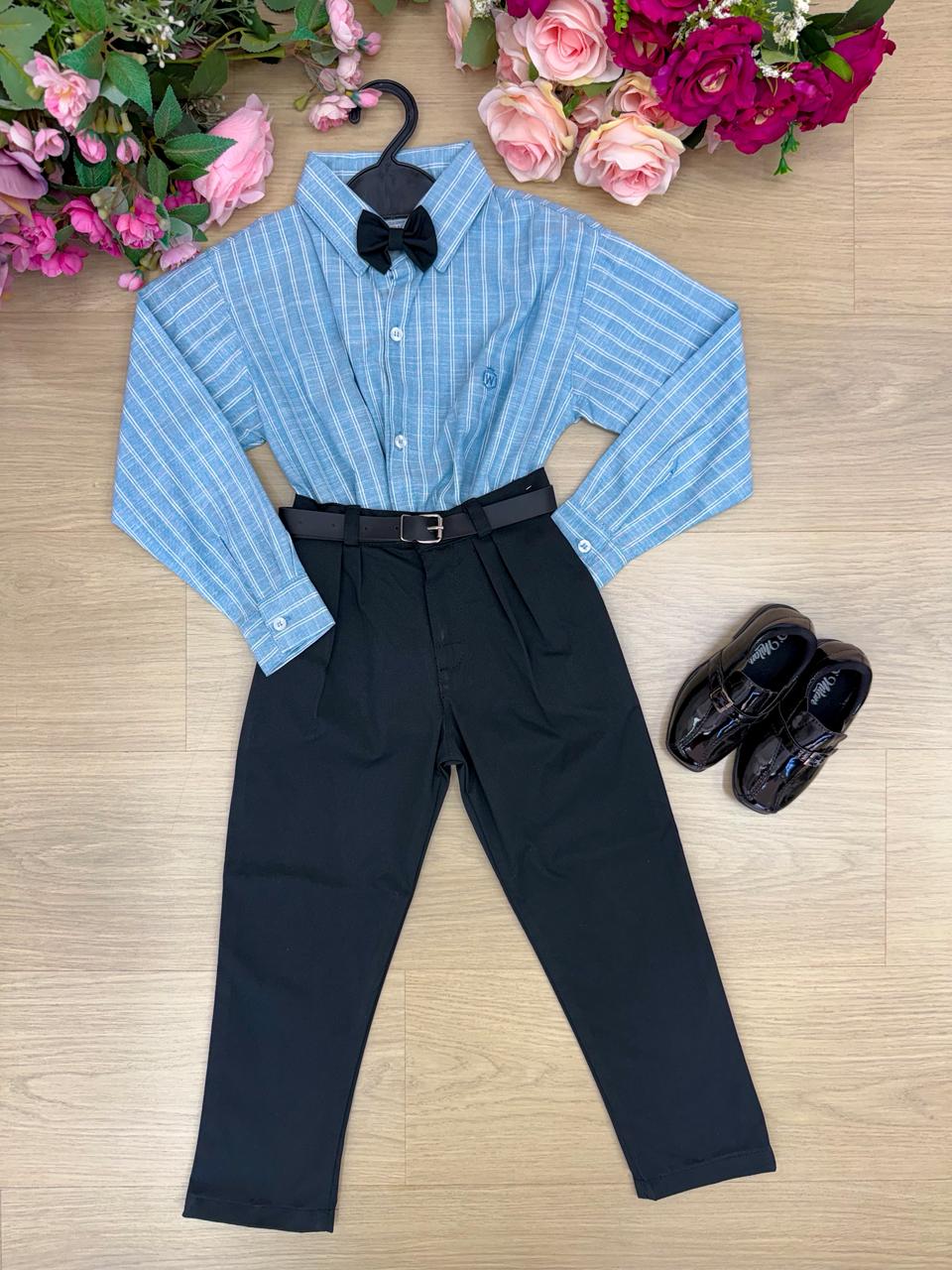 Conjunto Social Miss Cherry Henrique Azul Calça Preta (CONJSCLMSCHRRHRNAZLCLPR)