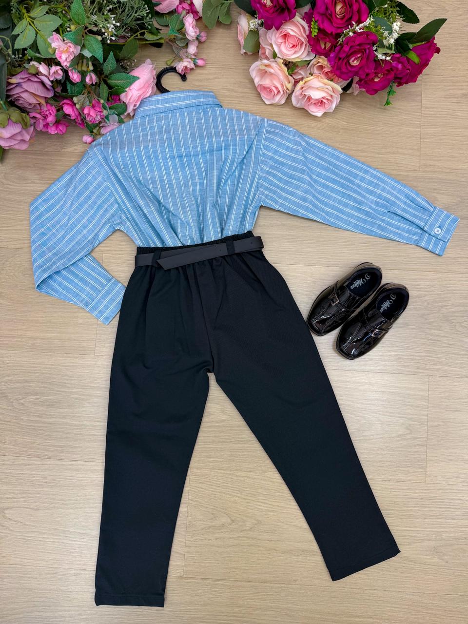 Conjunto Social Miss Cherry Henrique Azul Calça Preta (CONJSCLMSCHRRHRNAZLCLPR)