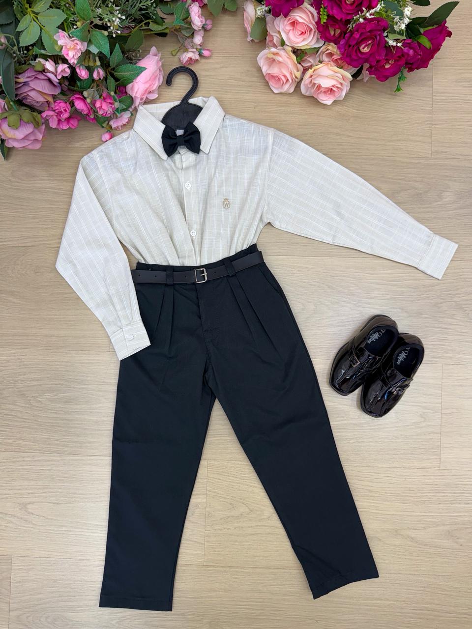 Conjunto Social Miss Cherry Henrique Bege Calça Preta (CONJSCLMSCHRHNRBGCLPRT)