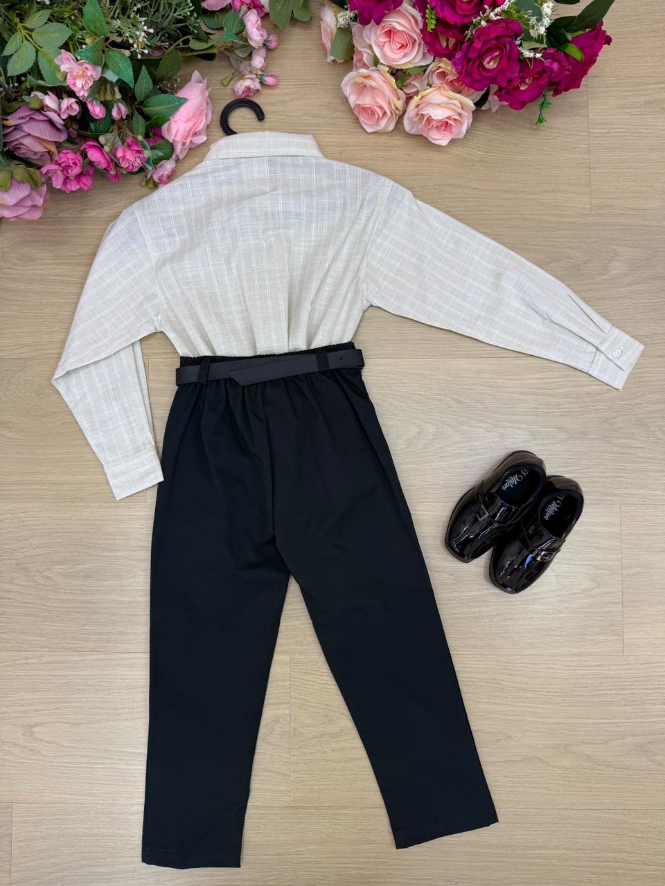 Conjunto Social Miss Cherry Henrique Bege Calça Preta (CONJSCLMSCHRHNRBGCLPRT)