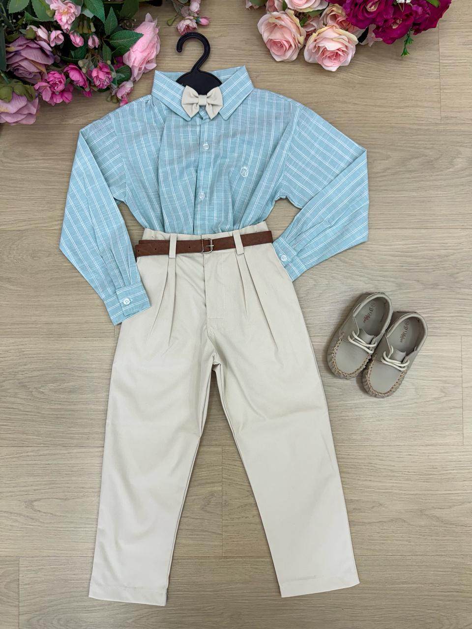 Conjunto Social Miss Cherry Henrique Verde Calça Bege (CONJSCALMSCHRVRDCBG)