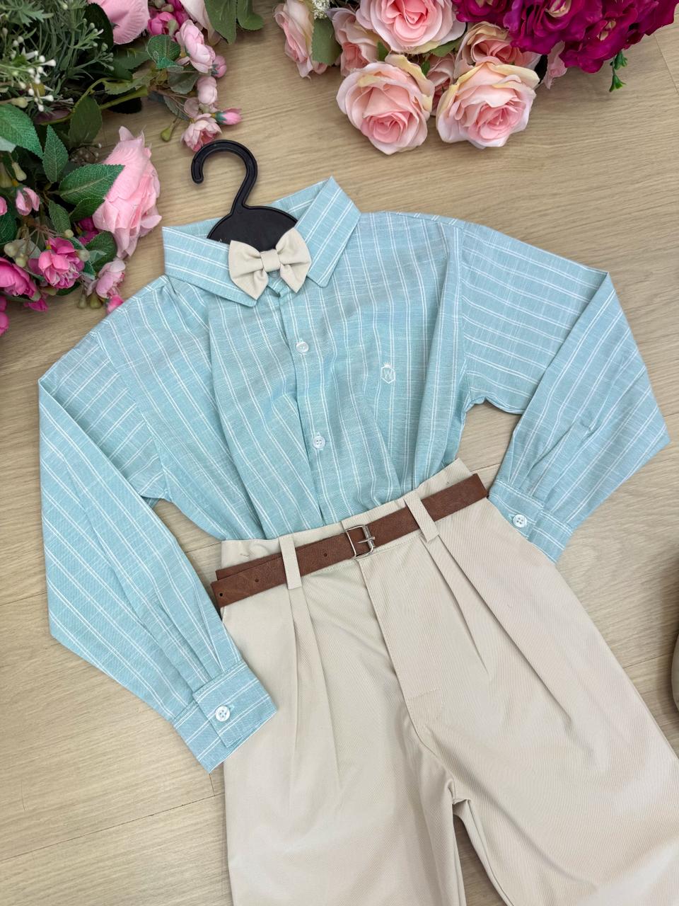 Conjunto Social Miss Cherry Henrique Verde Calça Bege (CONJSCALMSCHRVRDCBG)