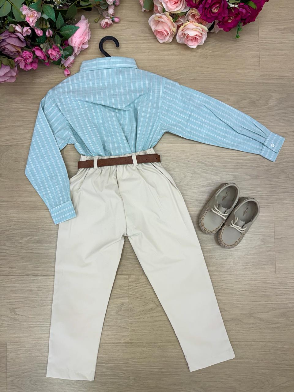 Conjunto Social Miss Cherry Henrique Verde Calça Bege (CONJSCALMSCHRVRDCBG)