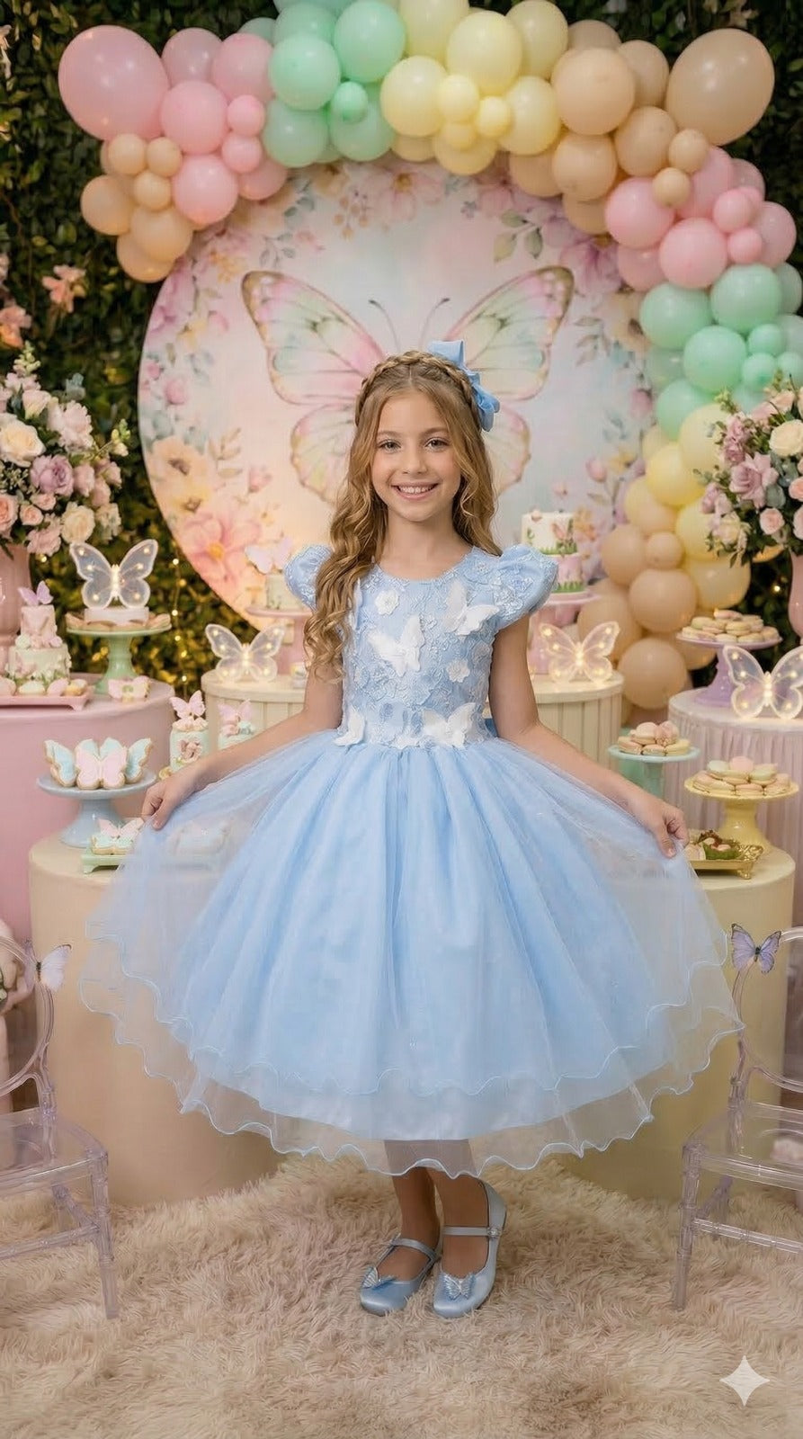 Vestido Marie Jardim Encantado Mel Azul Bebê (VESMARIAZLBB)