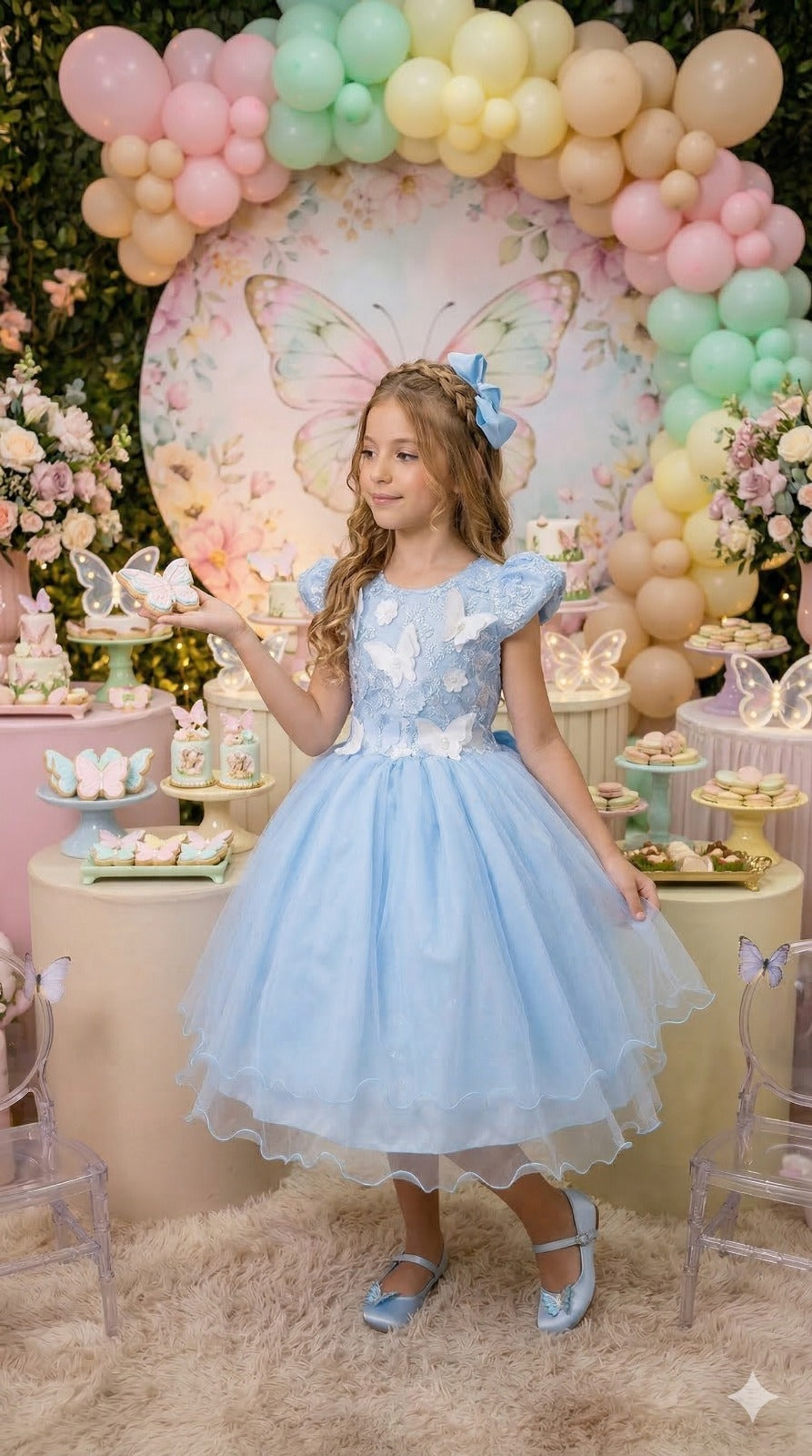 Vestido Marie Jardim Encantado Mel Azul Bebê (VESMARIAZLBB)