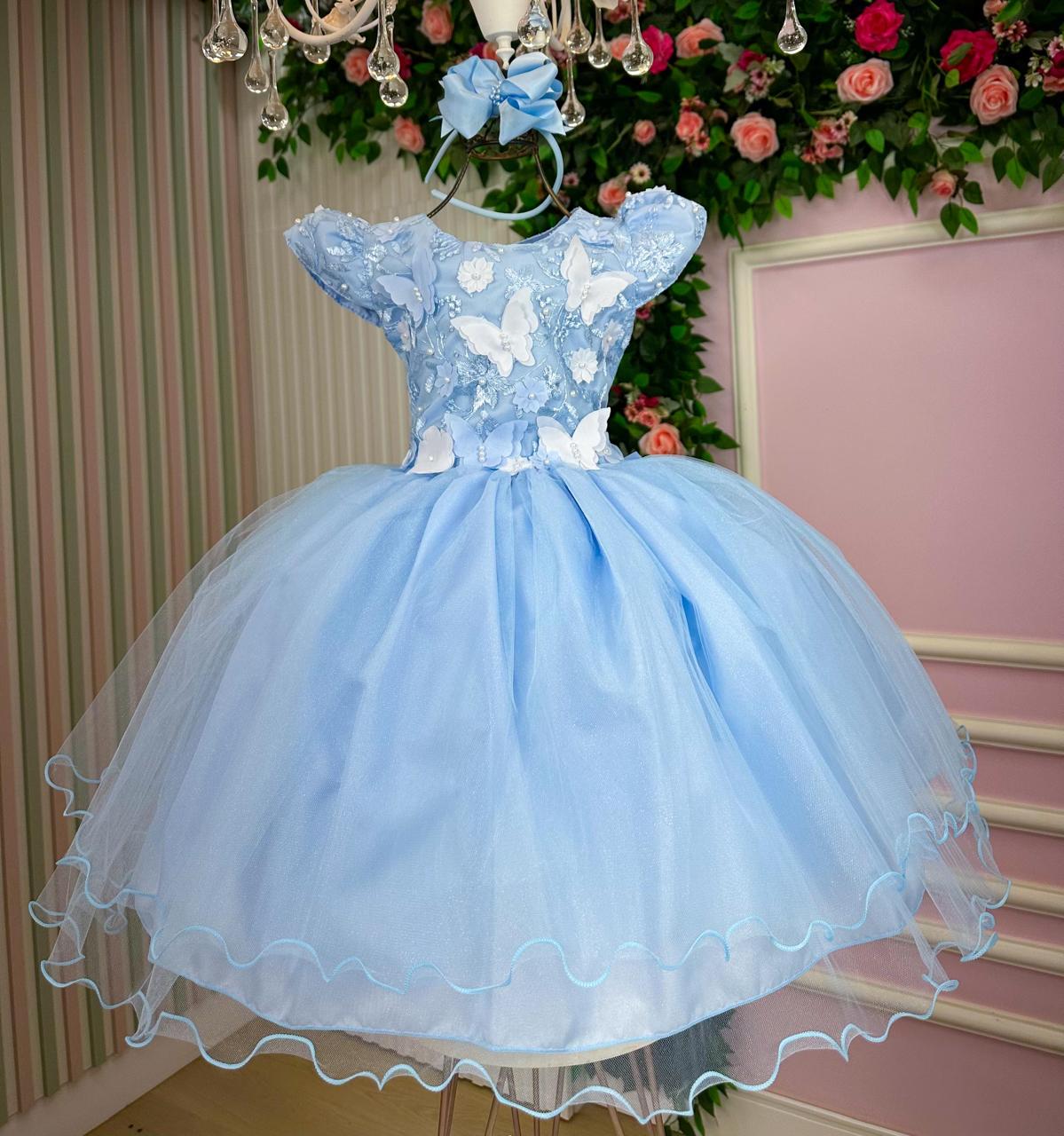 Vestido Marie Jardim Encantado Mel Azul Bebê (VESMARIAZLBB)