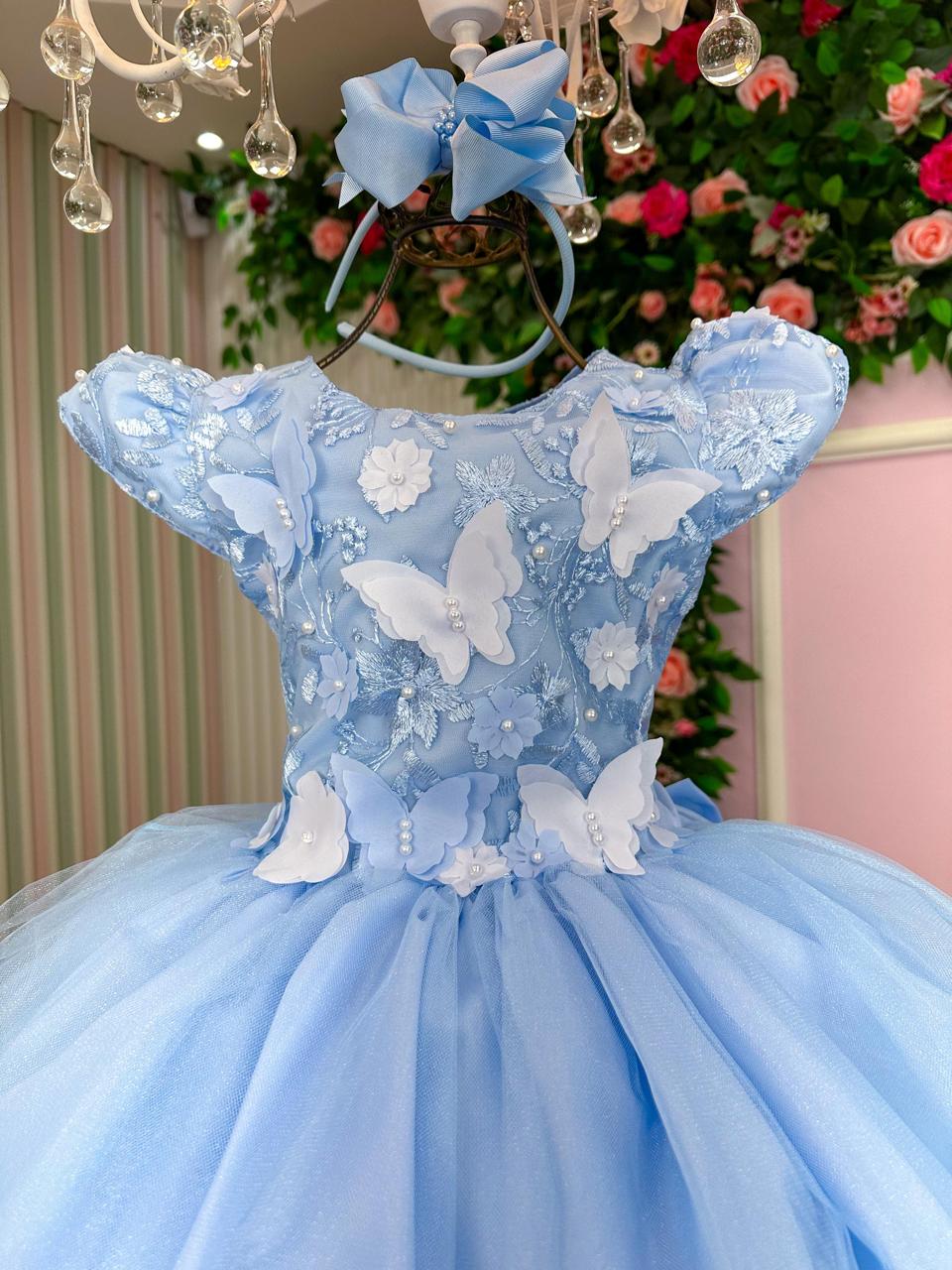 Vestido Marie Jardim Encantado Mel Azul Bebê (VESMARIAZLBB)