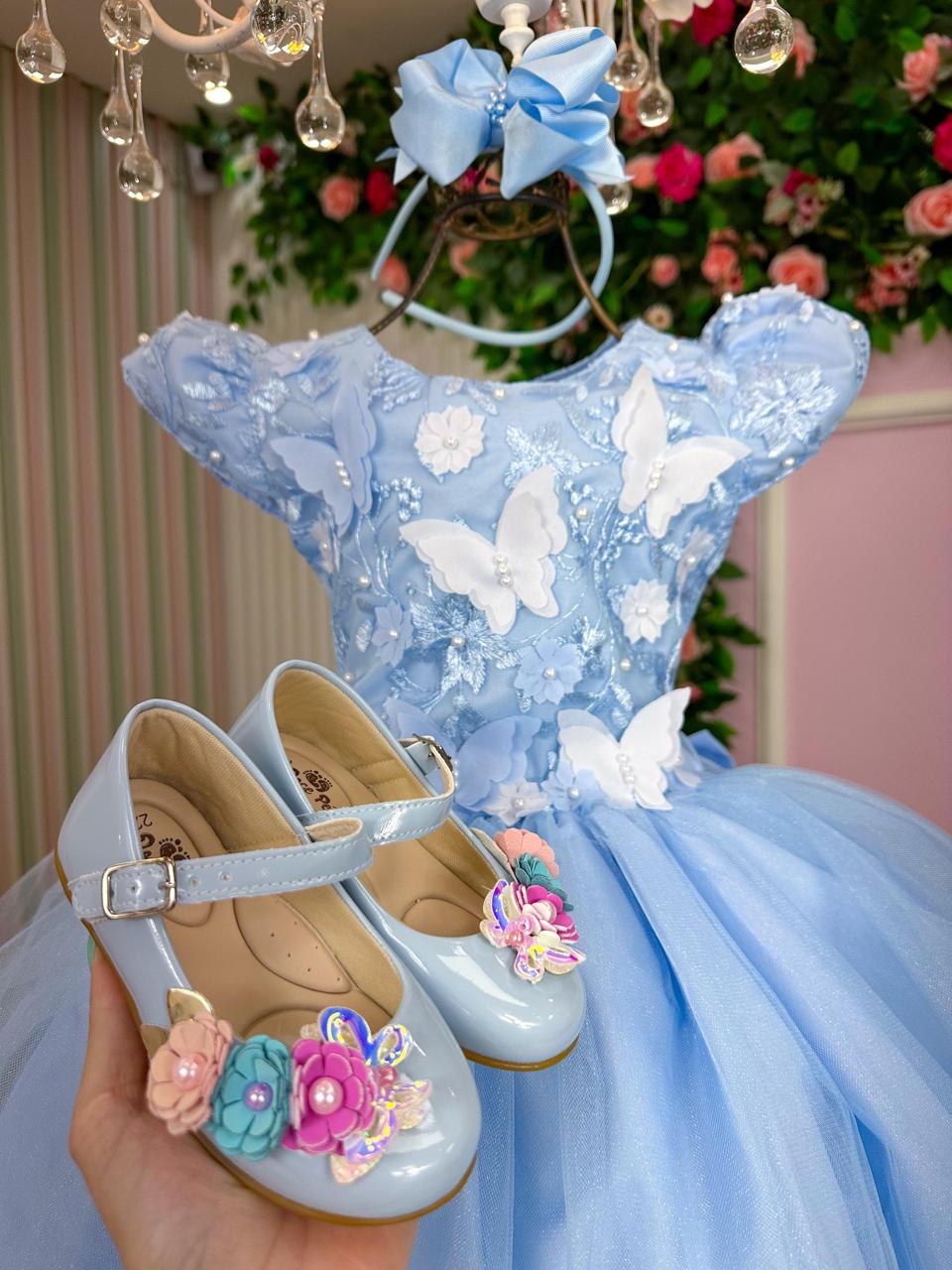 Vestido Marie Jardim Encantado Mel Azul Bebê (VESMARIAZLBB)