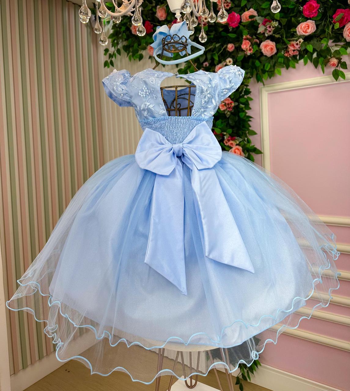 Vestido Marie Jardim Encantado Mel Azul Bebê (VESMARIAZLBB)